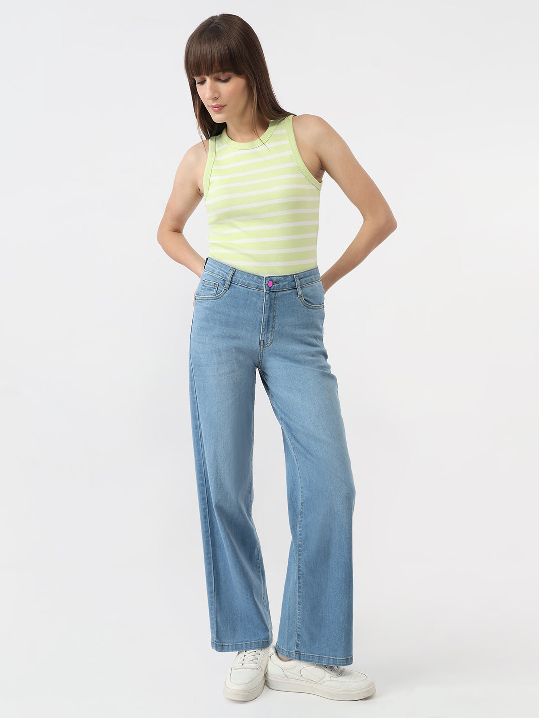 Women Blue High-Rise Wide Leg Jeans