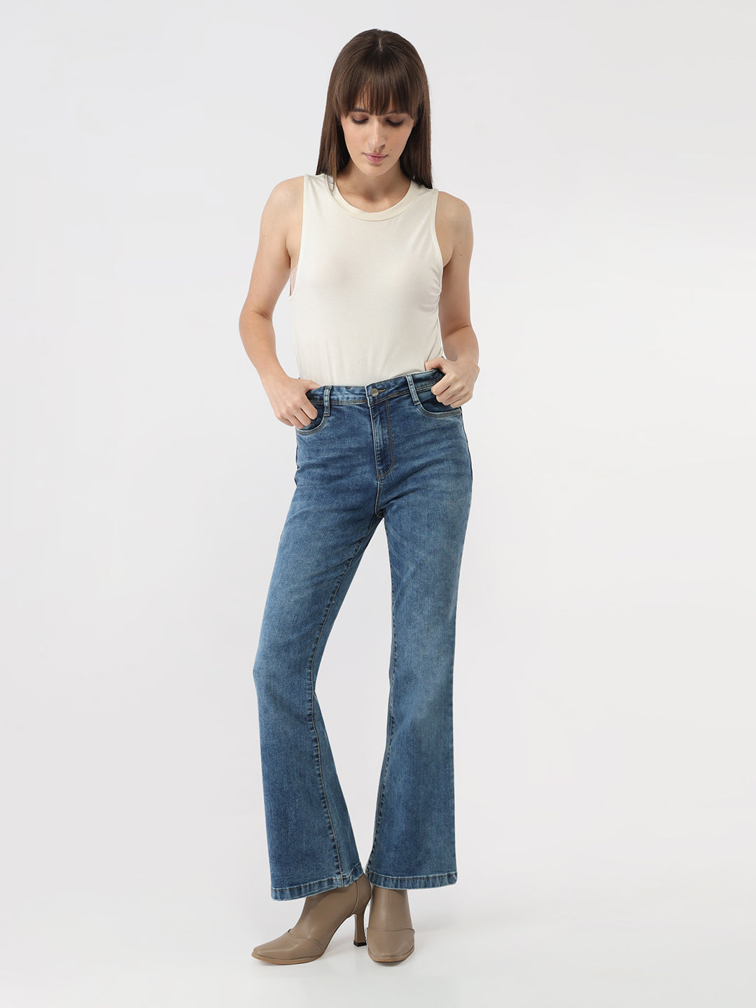 Women Blue High-Rise Mini Flare Jeans