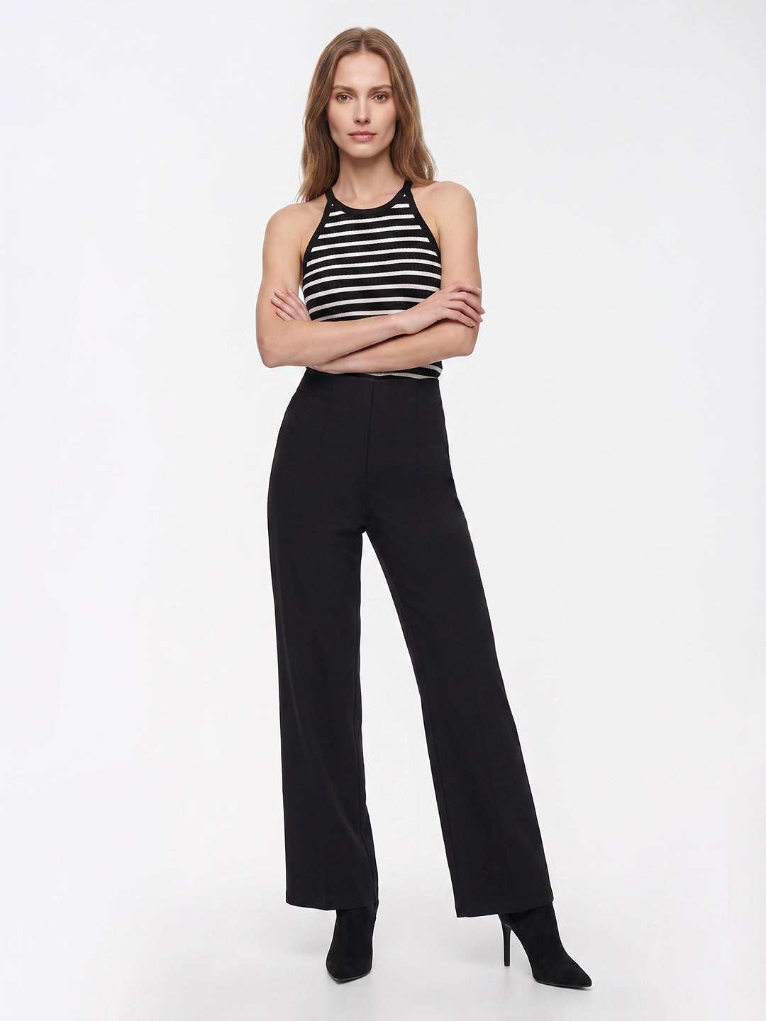 Women Black Super Wide Leg Treggings
