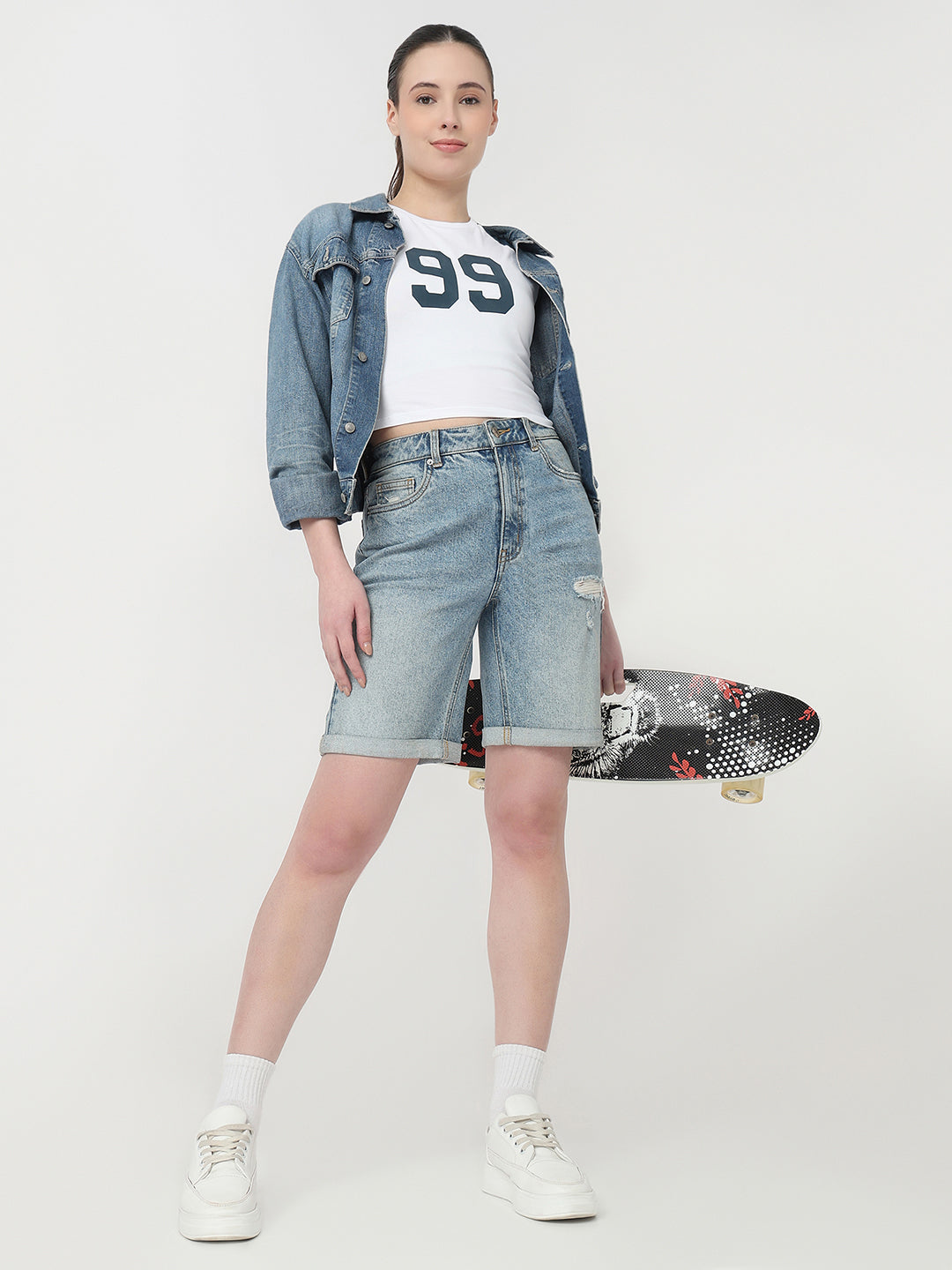 Women White/Airforce Genz T-Shirt