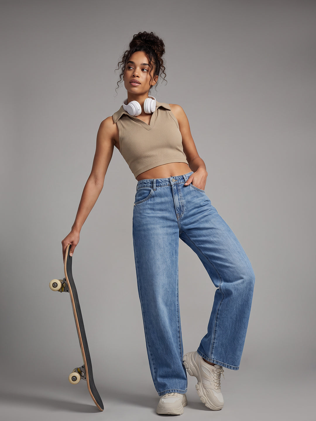 Blue High-Rise Crop Wide Leg Jeans