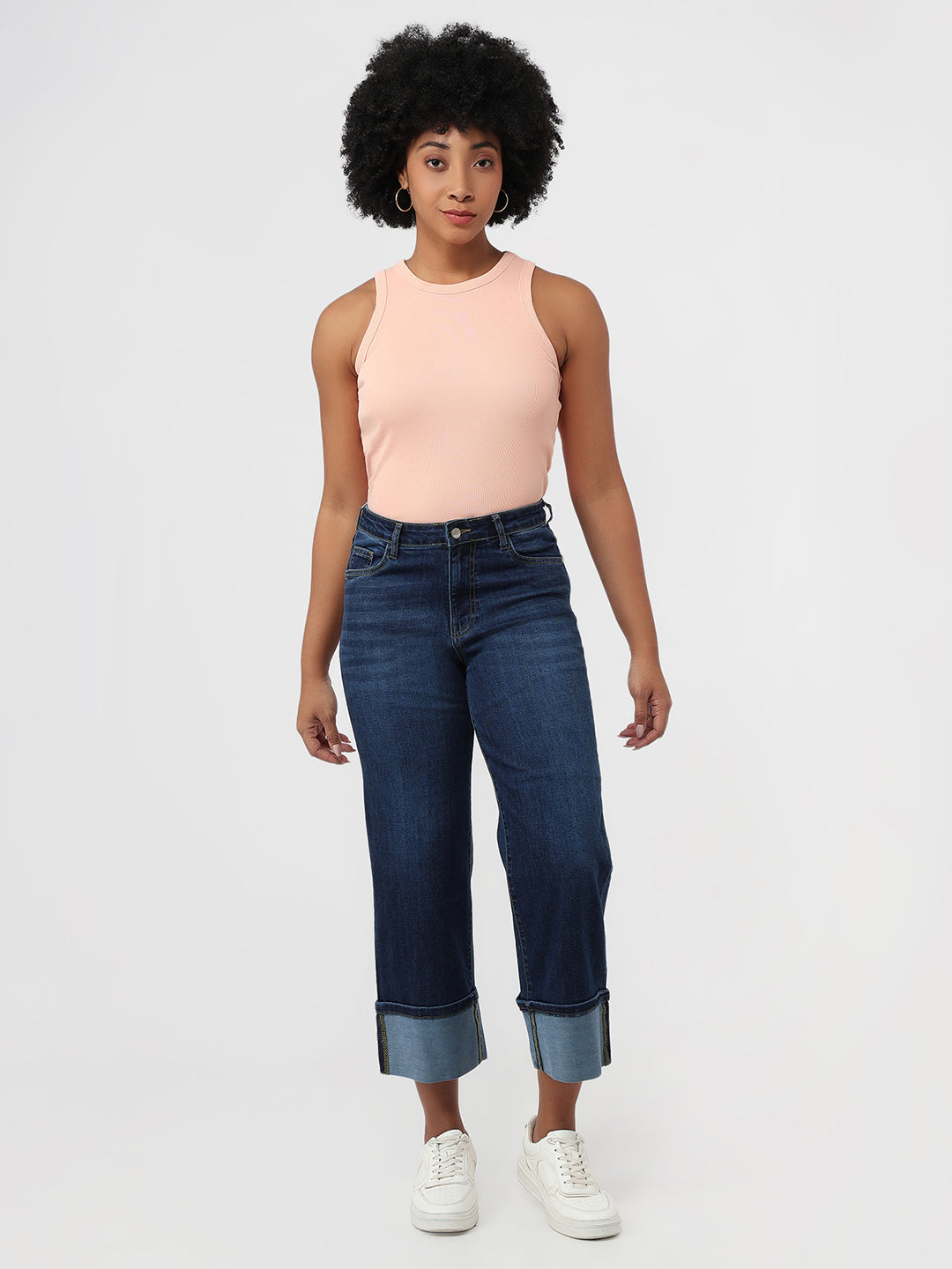 Women Blue High-Rise Crop Straight Fit Jeans