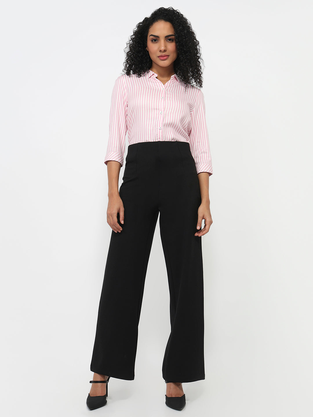 Women Black High-Rise Wide Leg Treggings