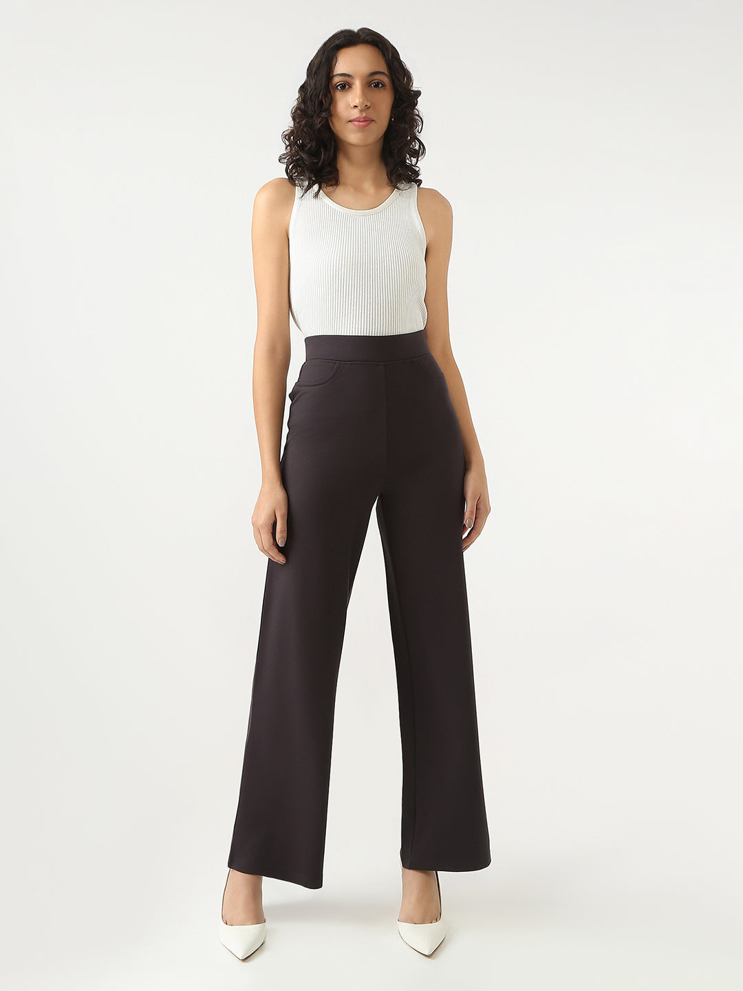 Women Charcoal Wide Leg Treggings