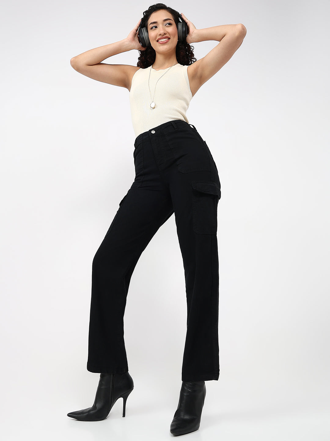 Women Black Mid-Rise Skinny Cargo