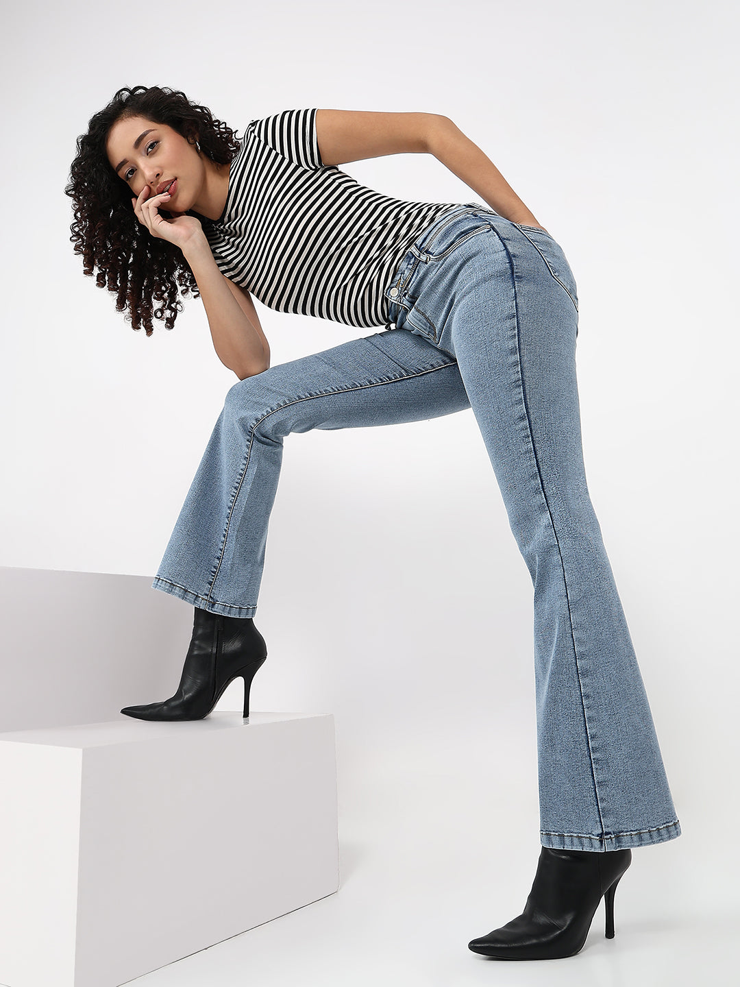 Women Light Blue High-Rise Flare Jeans