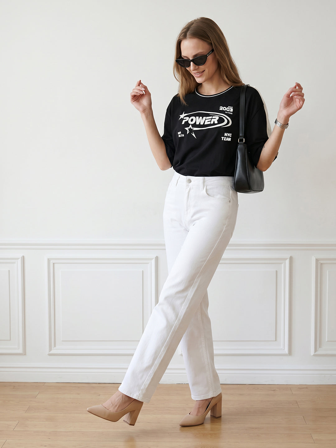 Women Black Graphic Crop Genz Tees