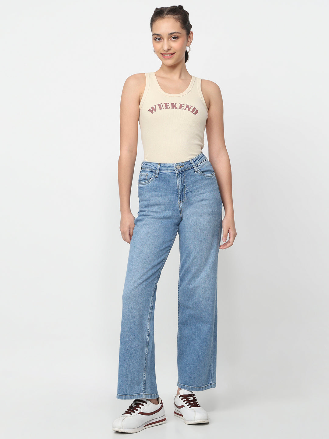 Women Light Blue High-Rise Wide Leg Jeans