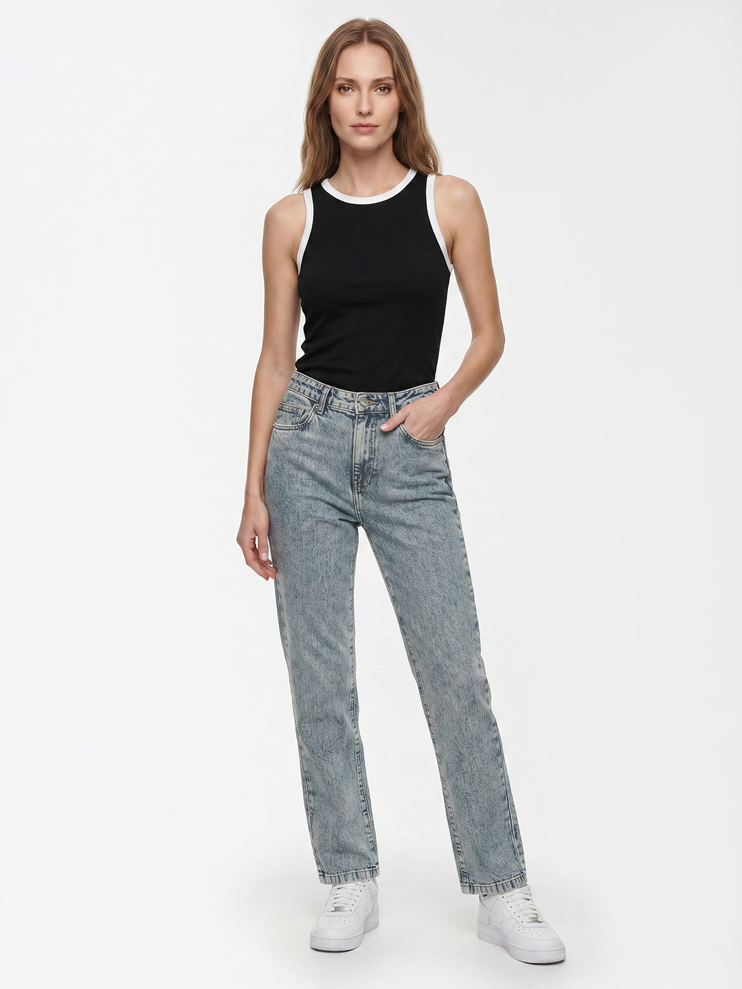 Women Blue High-Rise Slim Straight Fit Jeans