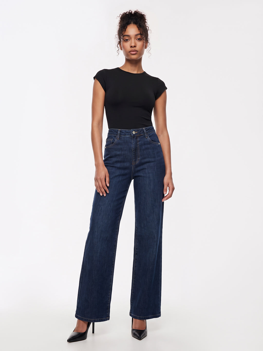 Dark Blue High-Rise Super Wide Leg Jeans