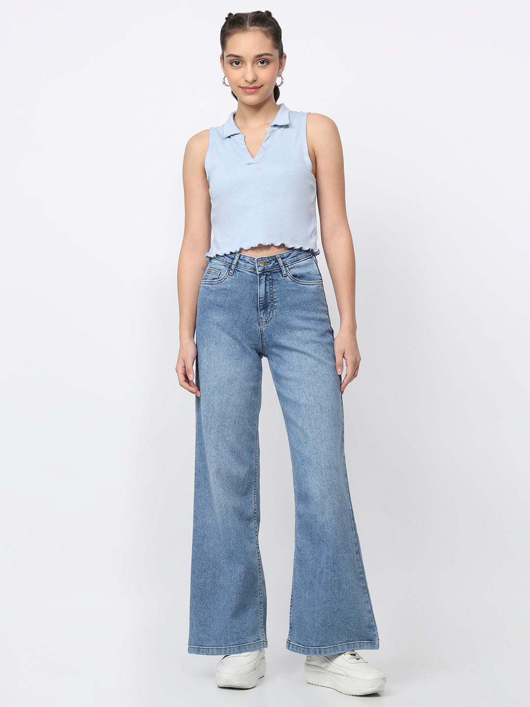 Women Blue High-Rise Super Wide Leg Jeans