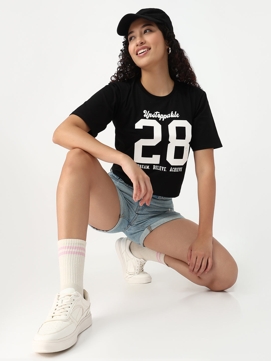 Women Black Slim Fit Graphic T-Shirt