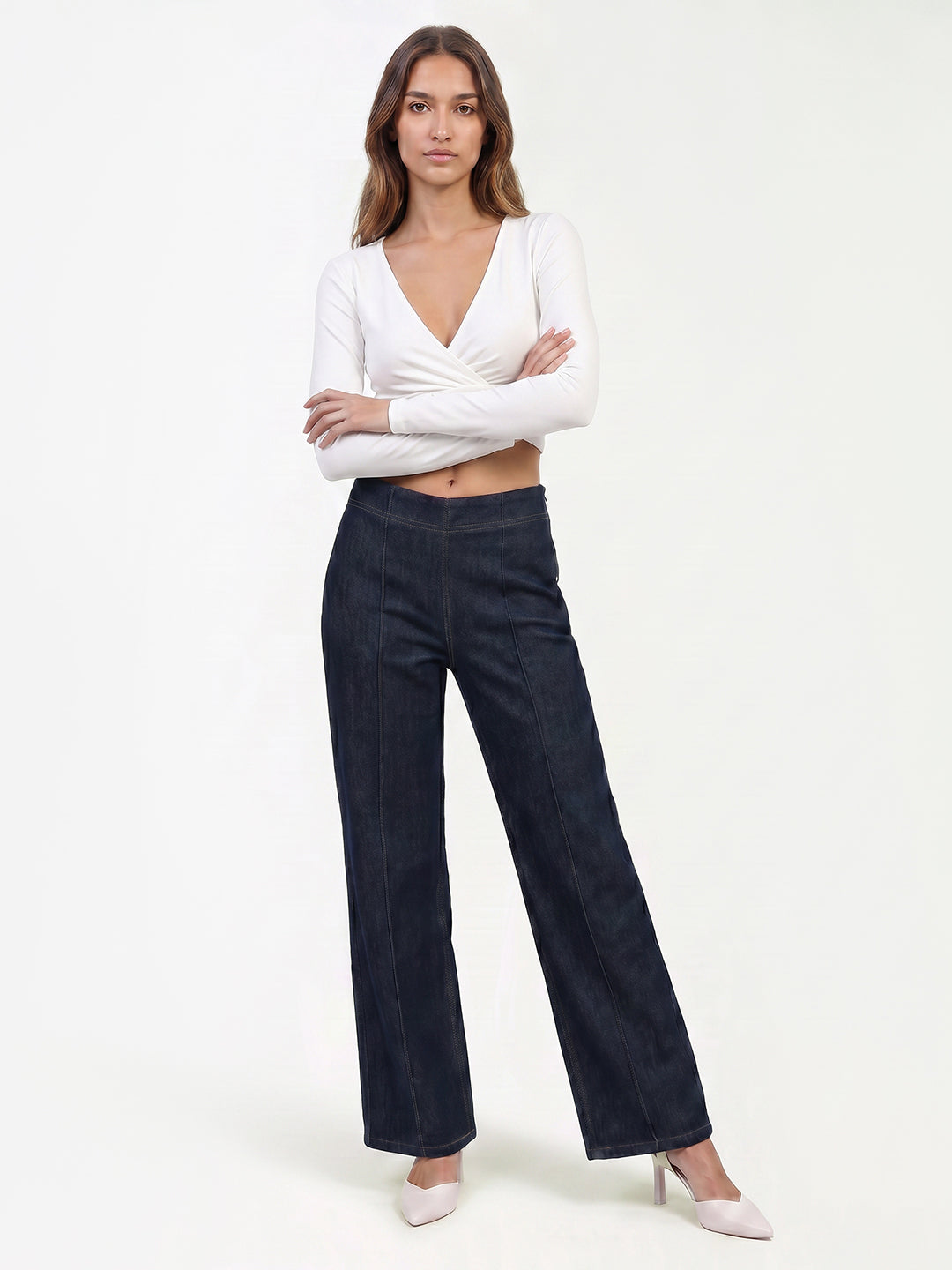 Dark Blue High-Rise Wide Leg Jeans