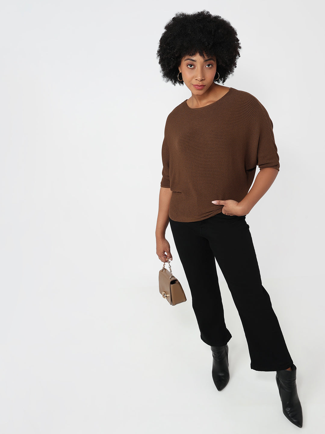 Women Sepia Slim Fit Batsleeve Top