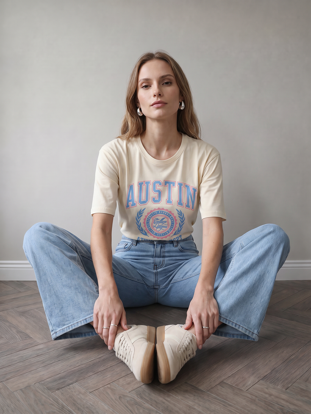 Women Ivory Graphic Crop Tees