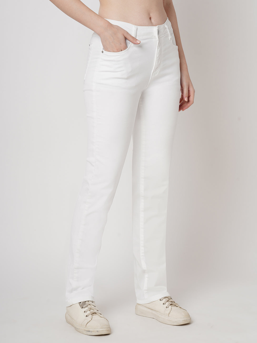 Women White High-Rise Snug Straight Fit Jeans