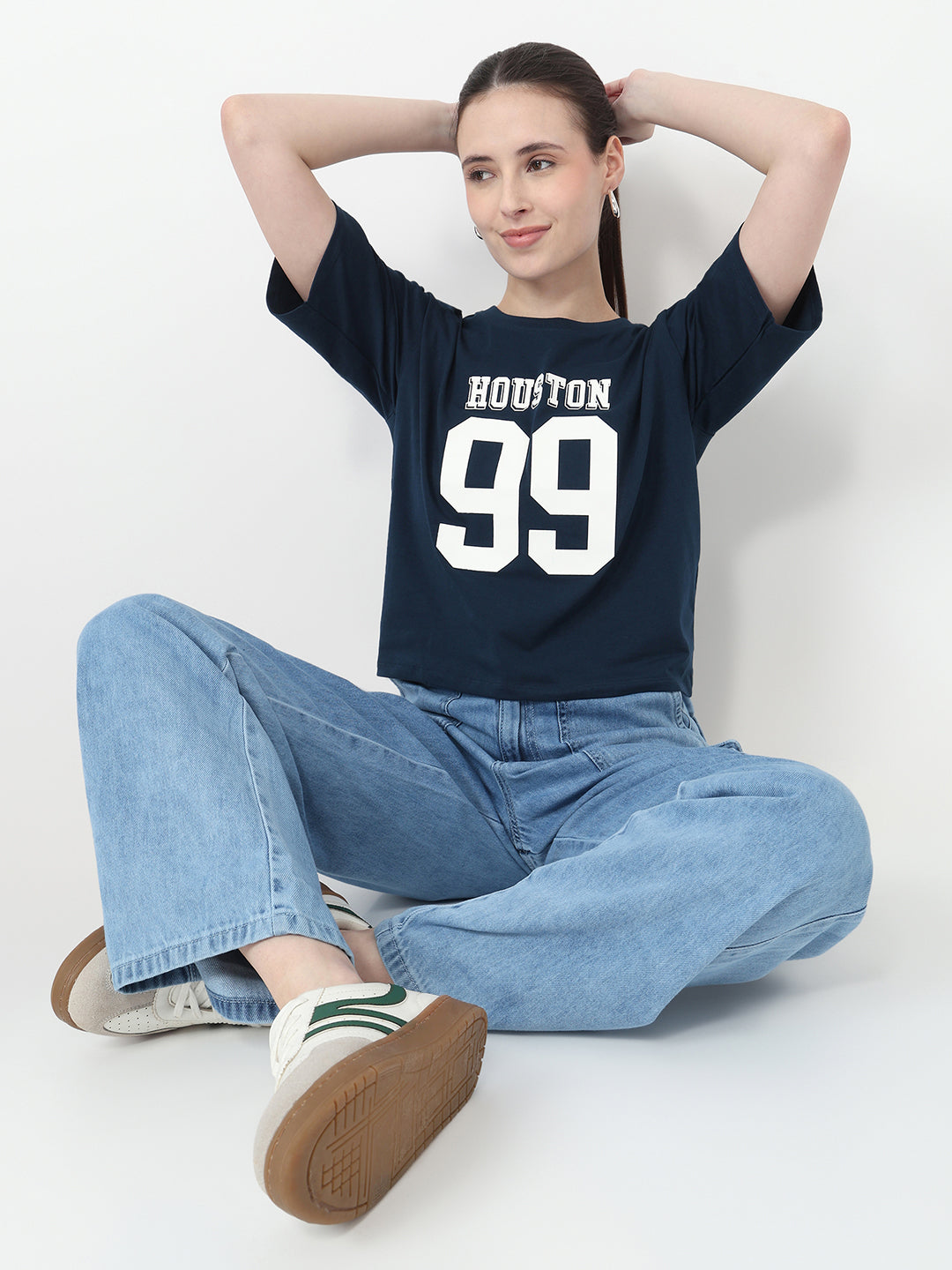 Women Graphic Crop Slim Fit Tees