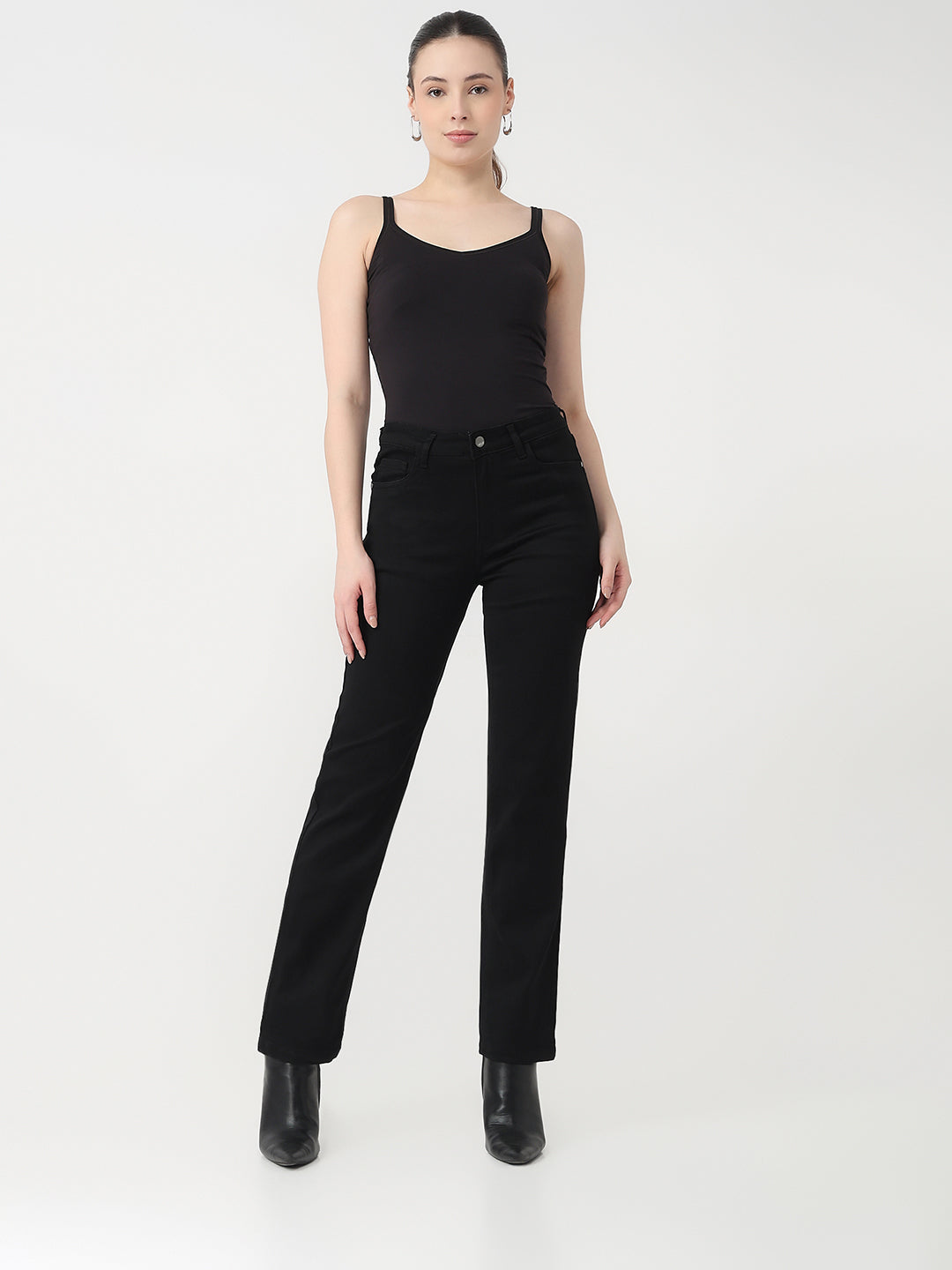 Women Black High-Rise Slim Straight Jeans