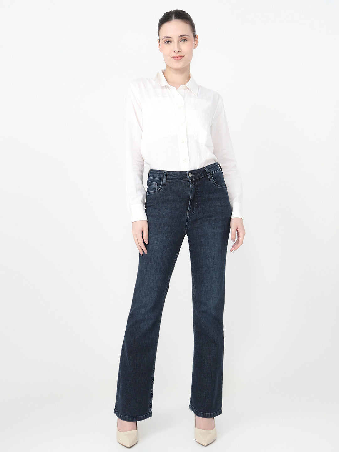 Women Slate Blue High-Rise Flare Jeans