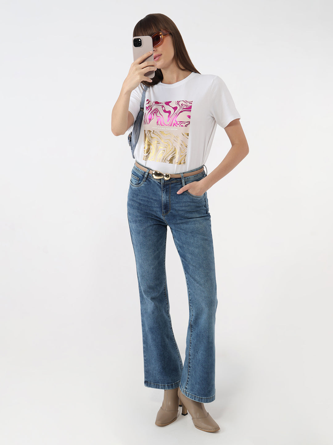 Women White Slim Graphic T-Shirt