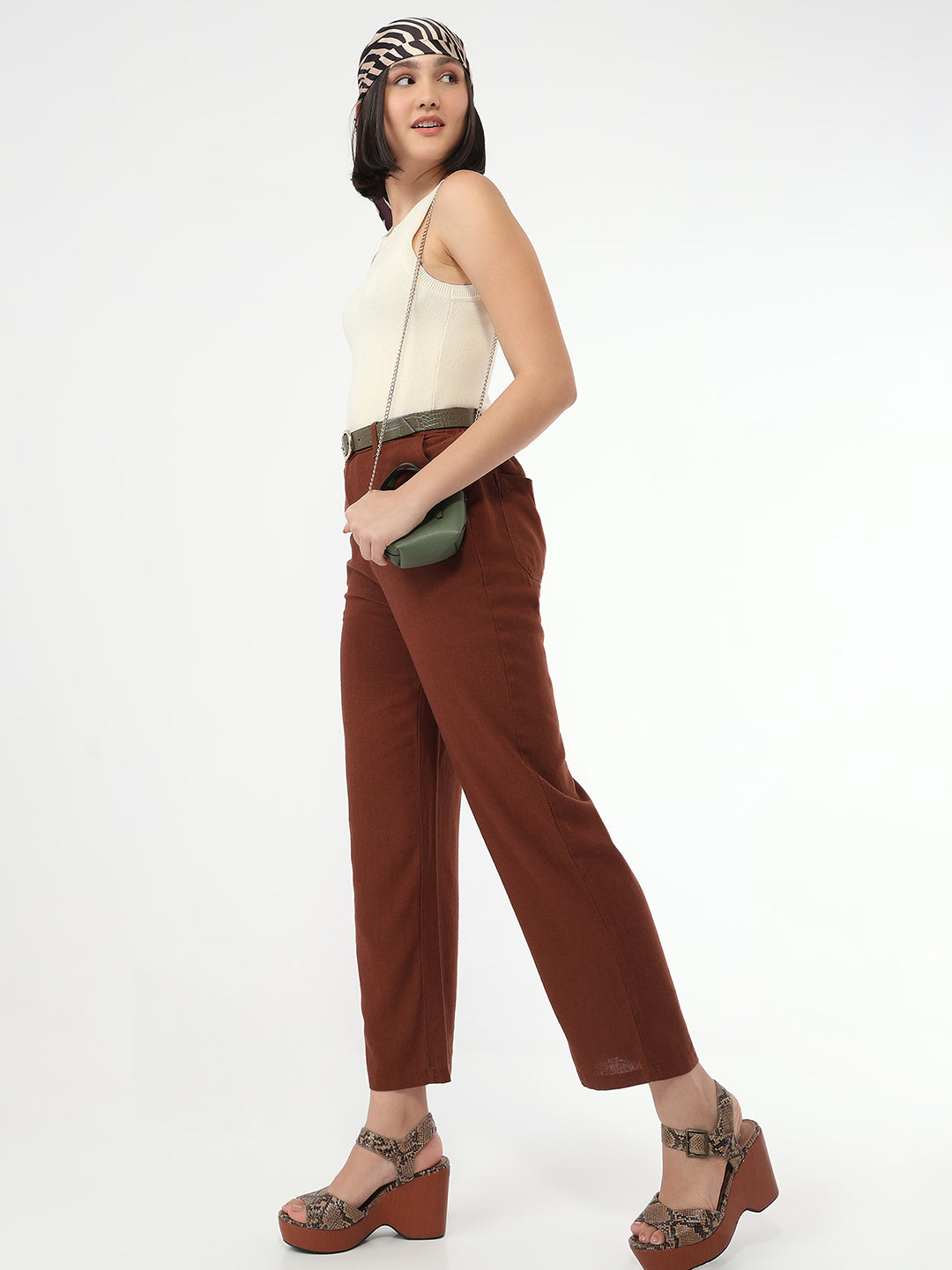Women Sepia Loose Straight Fit Pants