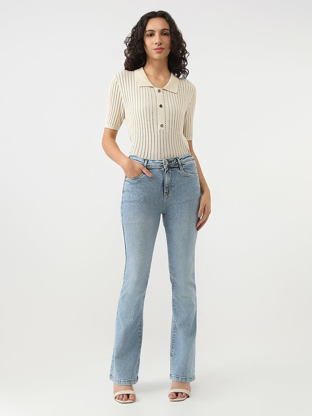 Women Light Blue High-Rise Flare Jeans