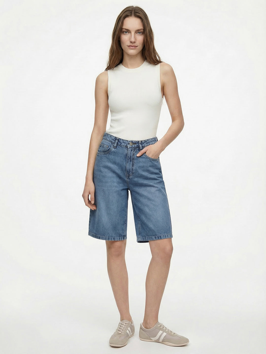 Women Blue High-Rise Baggy Shorts