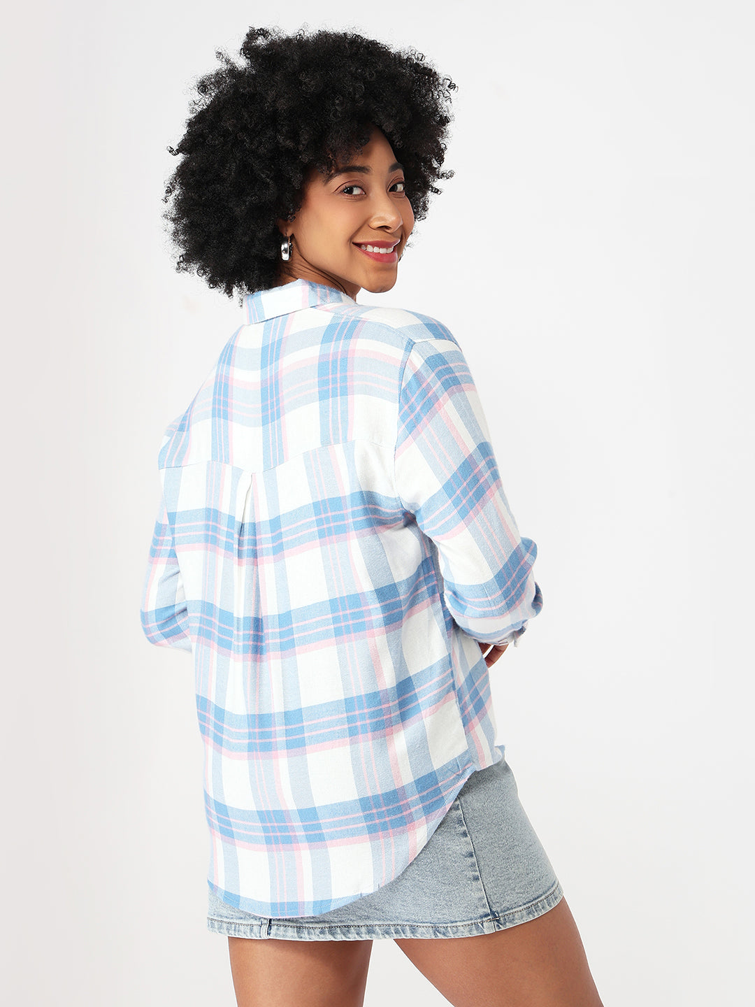 Women Blue/White Slim Fit Oversized Shirt
