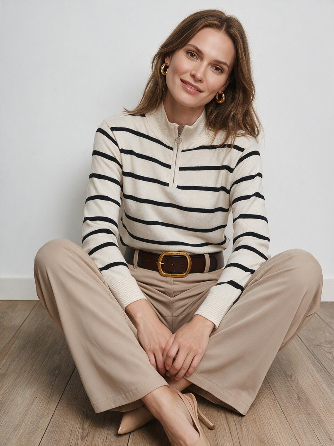 Women Ivory/Black Flat Knit