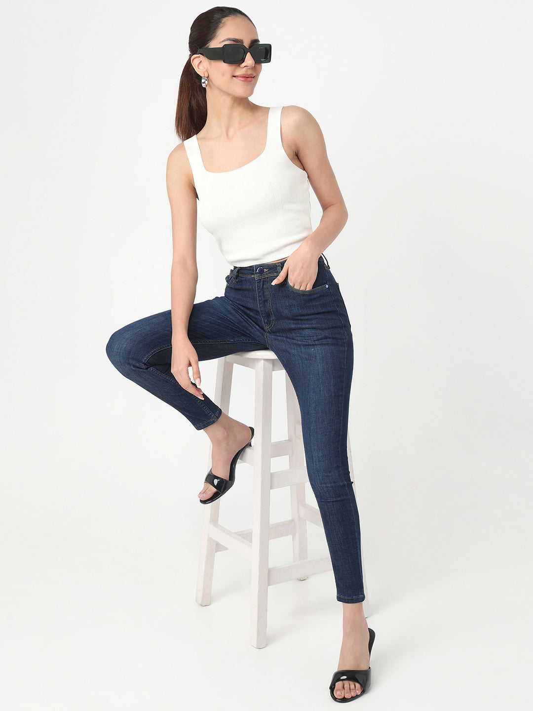 Women Off White Slim Cami Top