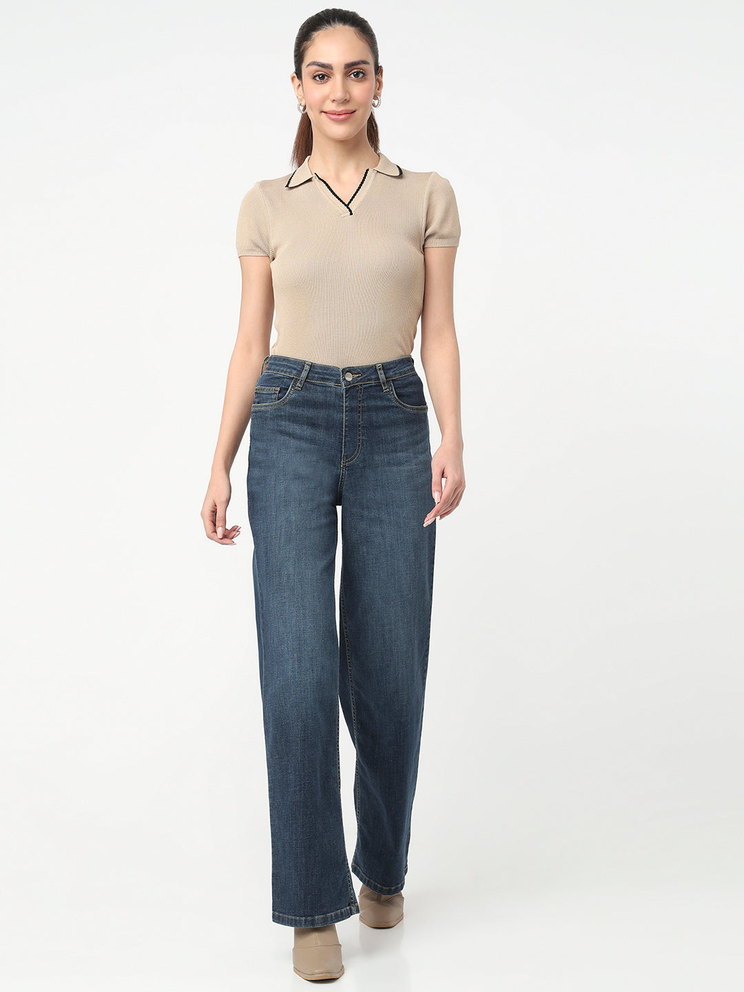 Women Blue High-Rise Wide Leg Jeans