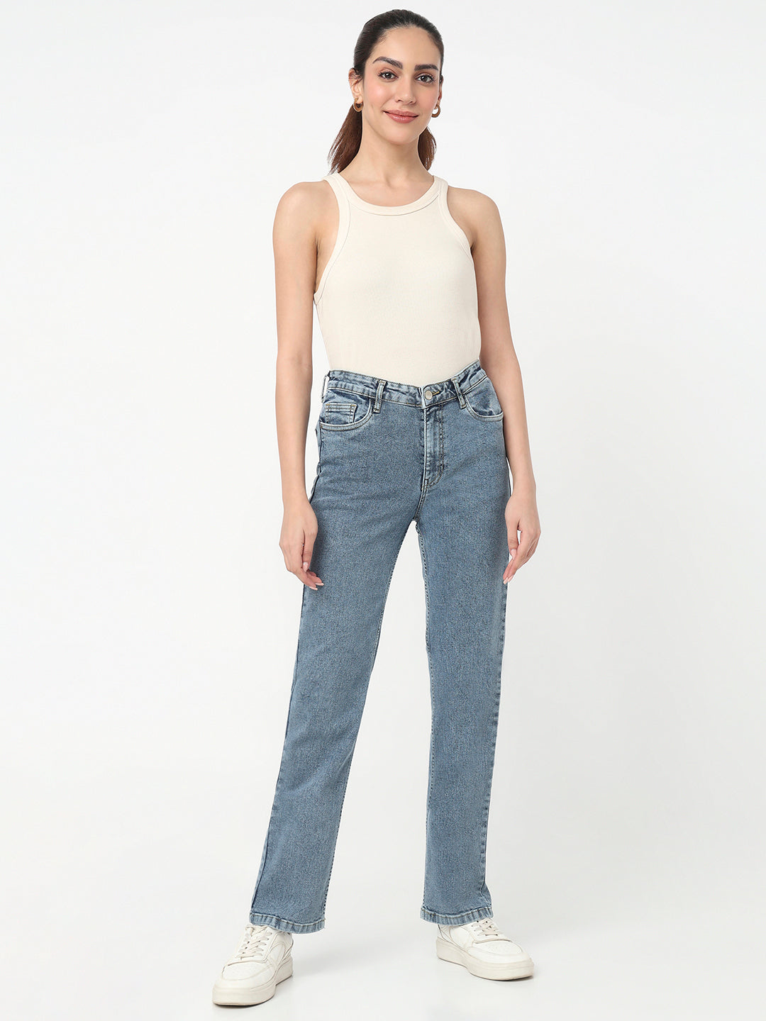 Women Blue High-Rise Slim Straight Fit Jeans