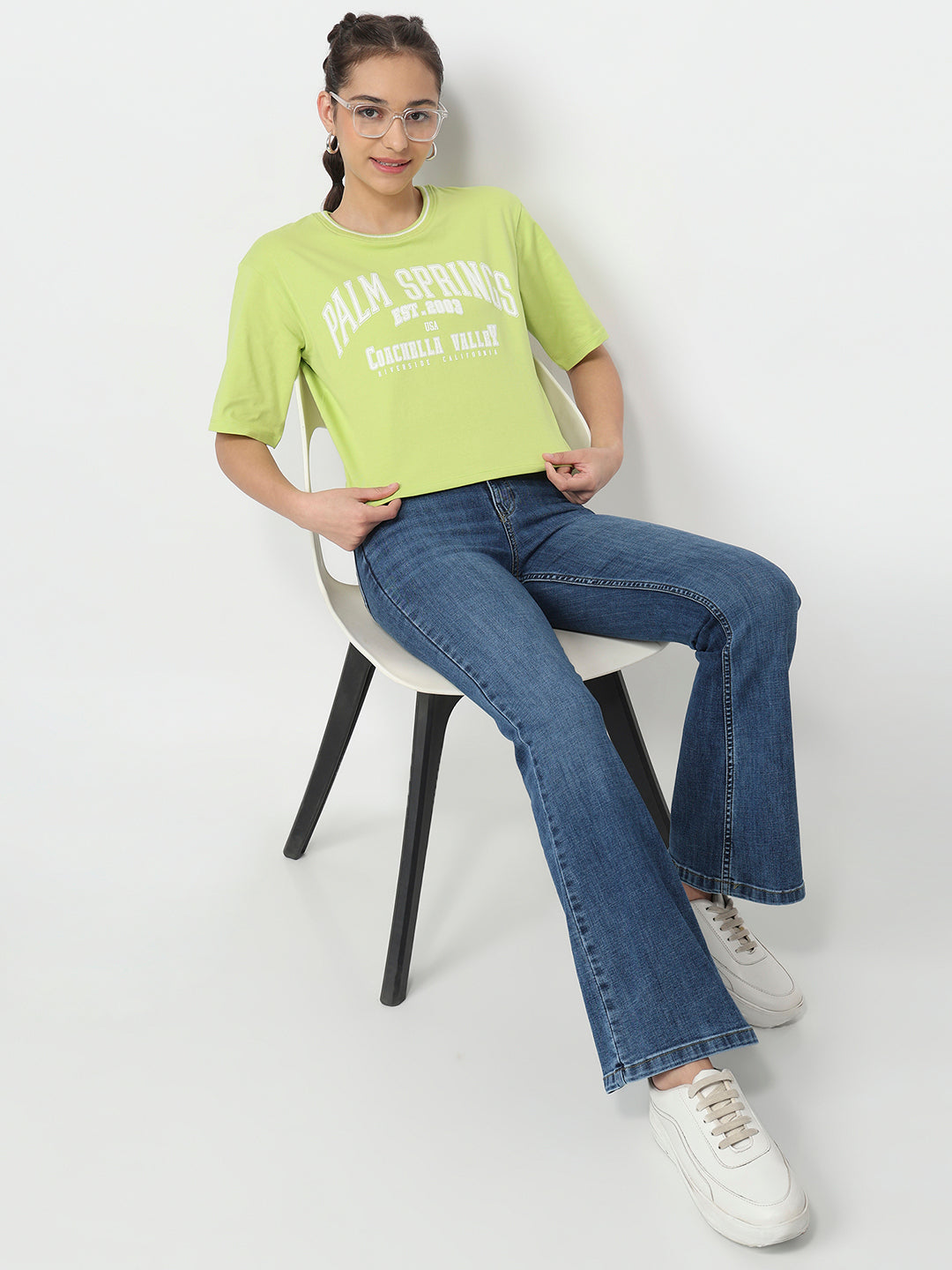 Women Lime Graphic Crop Tees