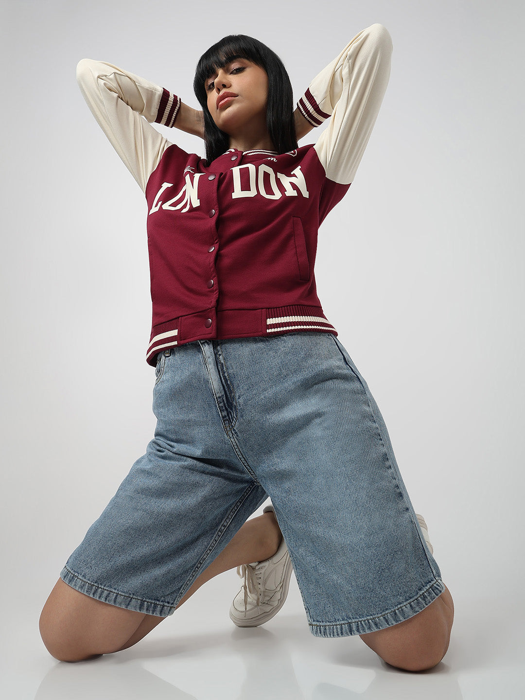 Women Blue High-Rise Baggy Shorts