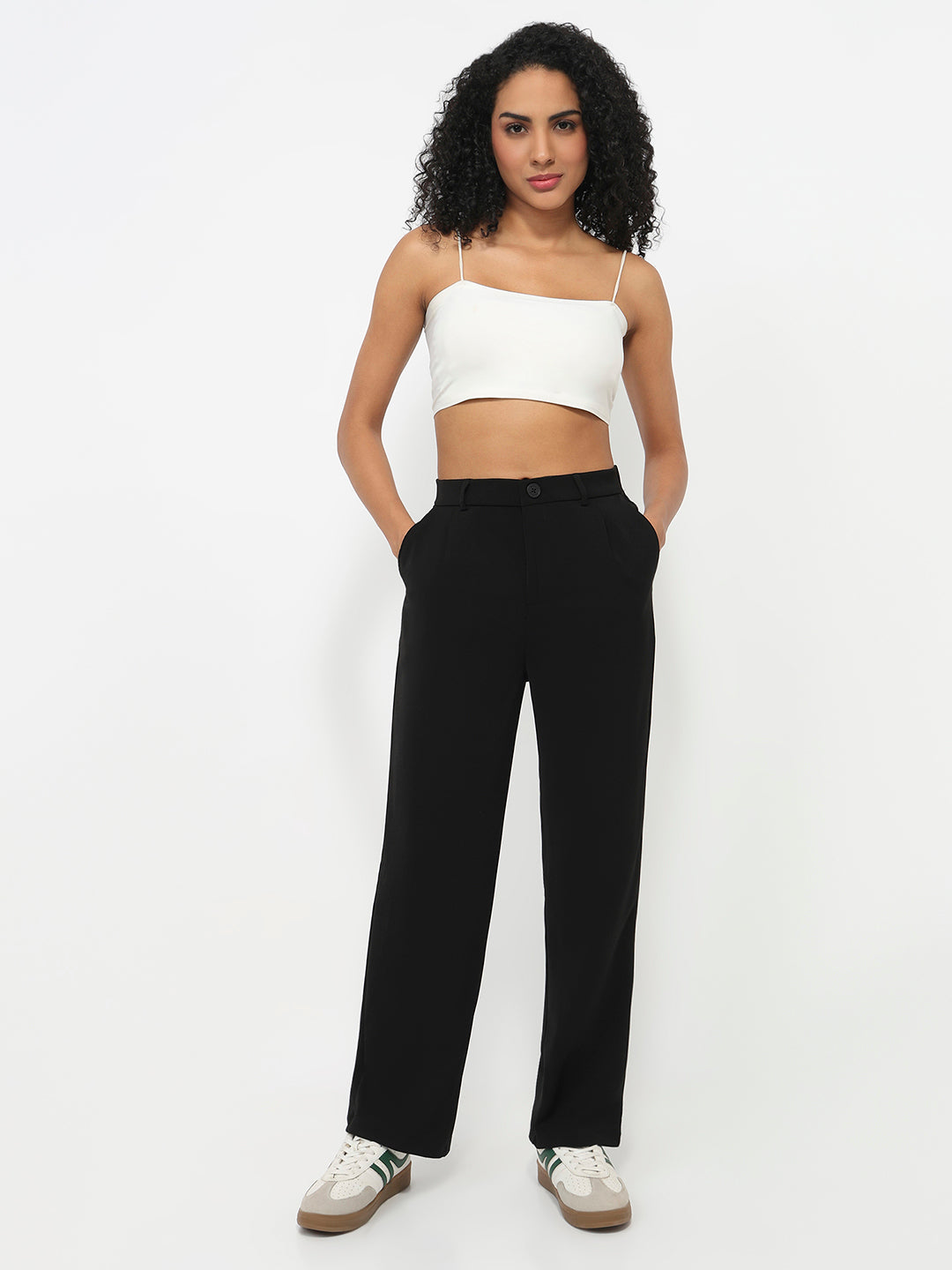 Women Black High-Rise Straight Fit Pants