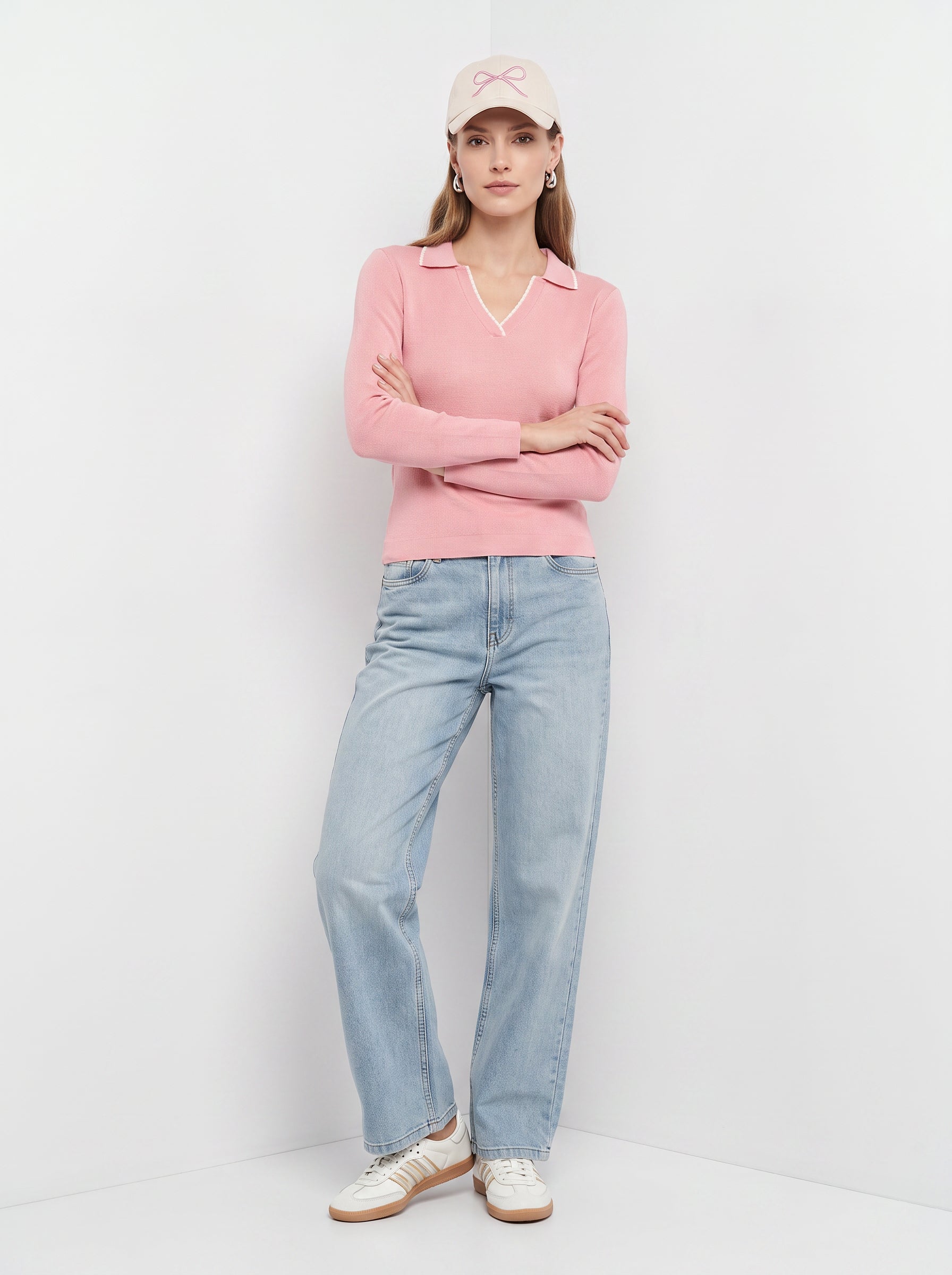 Women Peach Pink Flat Knit