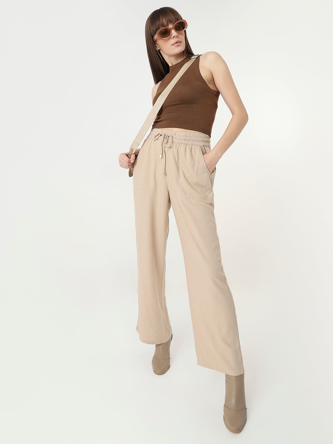 Women Oatmilk Wide Leg Trousers
