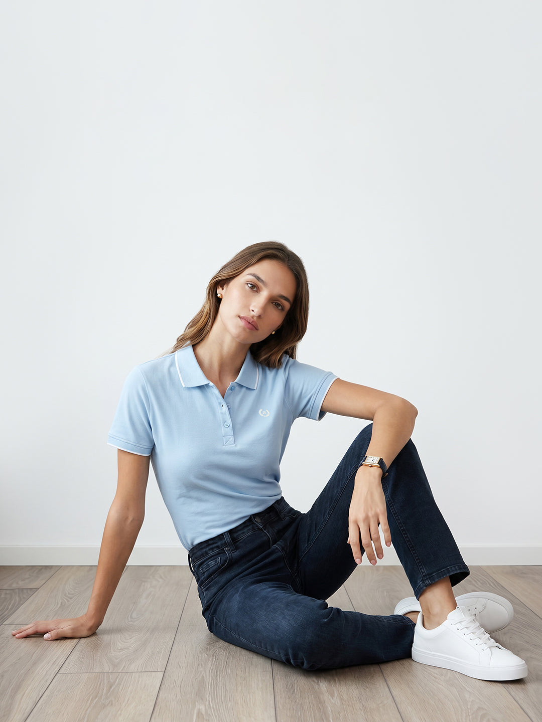 Women Sky Blue Polo T-Shirt