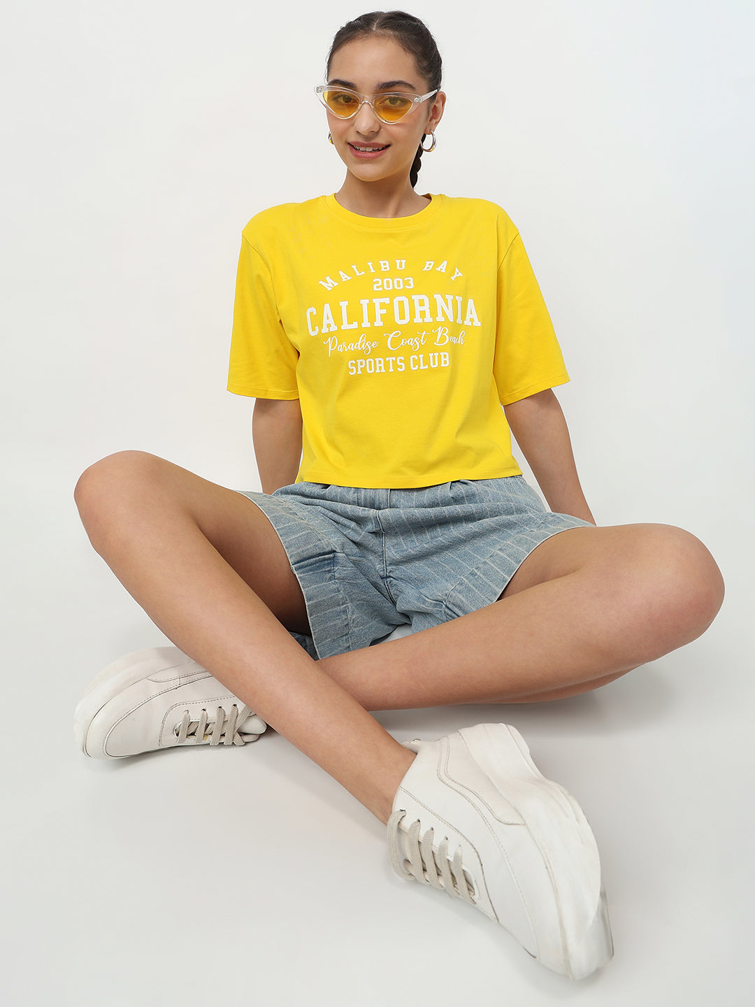 Women Golden Sunset Graphic Crop Tees