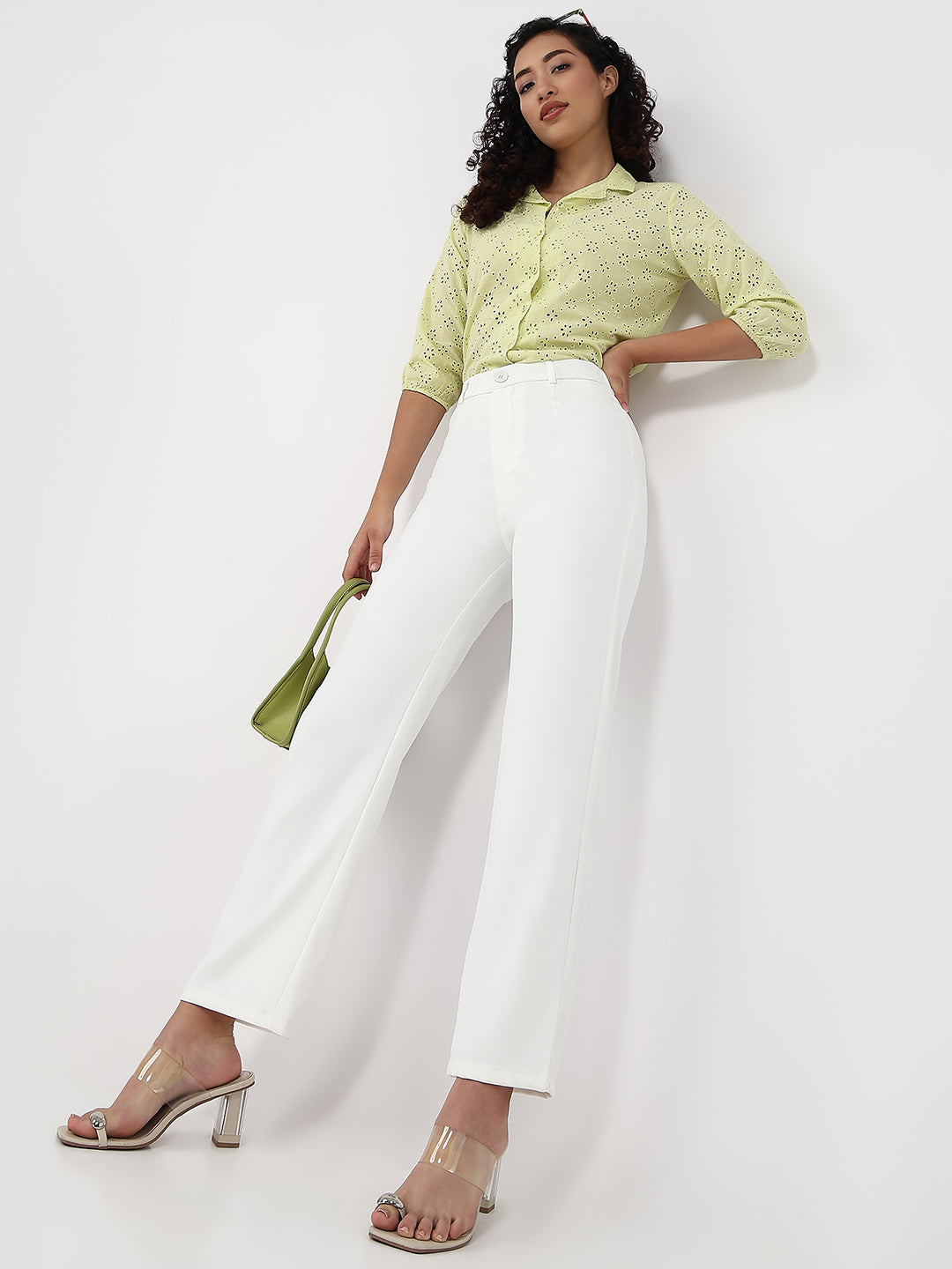 Women White High-Rise Straight Fit Korean Pants