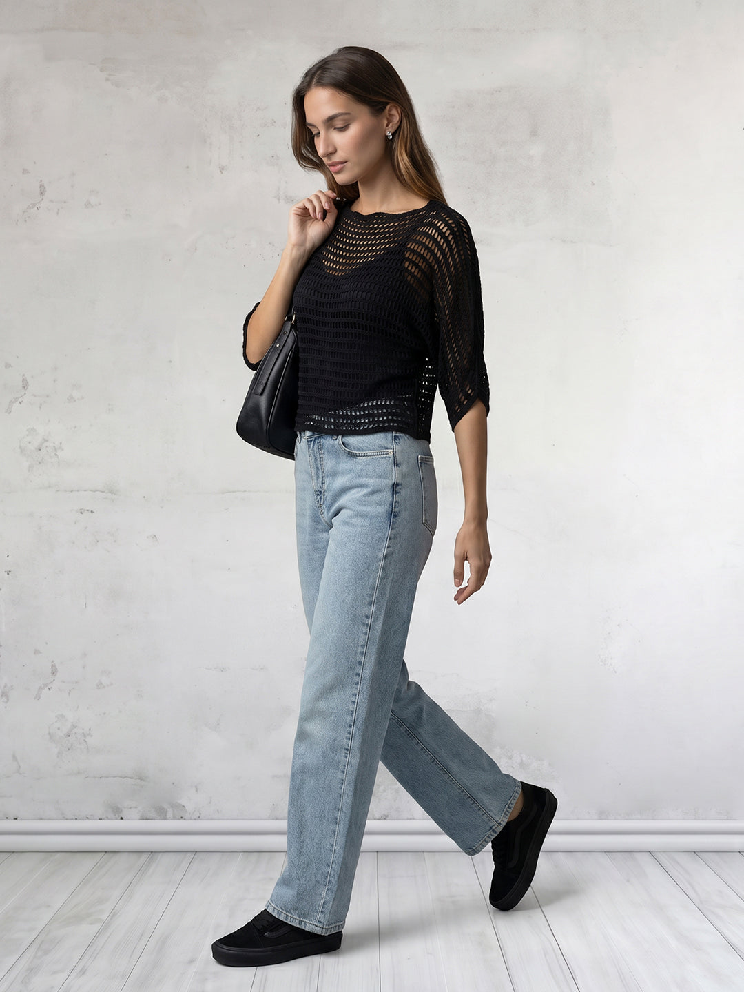 Women Black Batsleeve Top