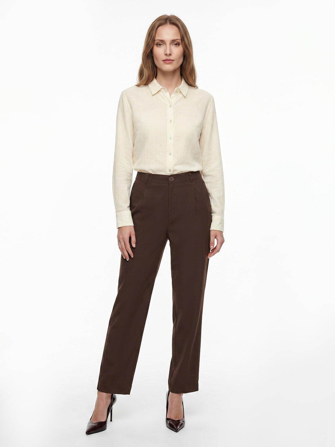 Women Brown High-Rise Straight Fit Jeans