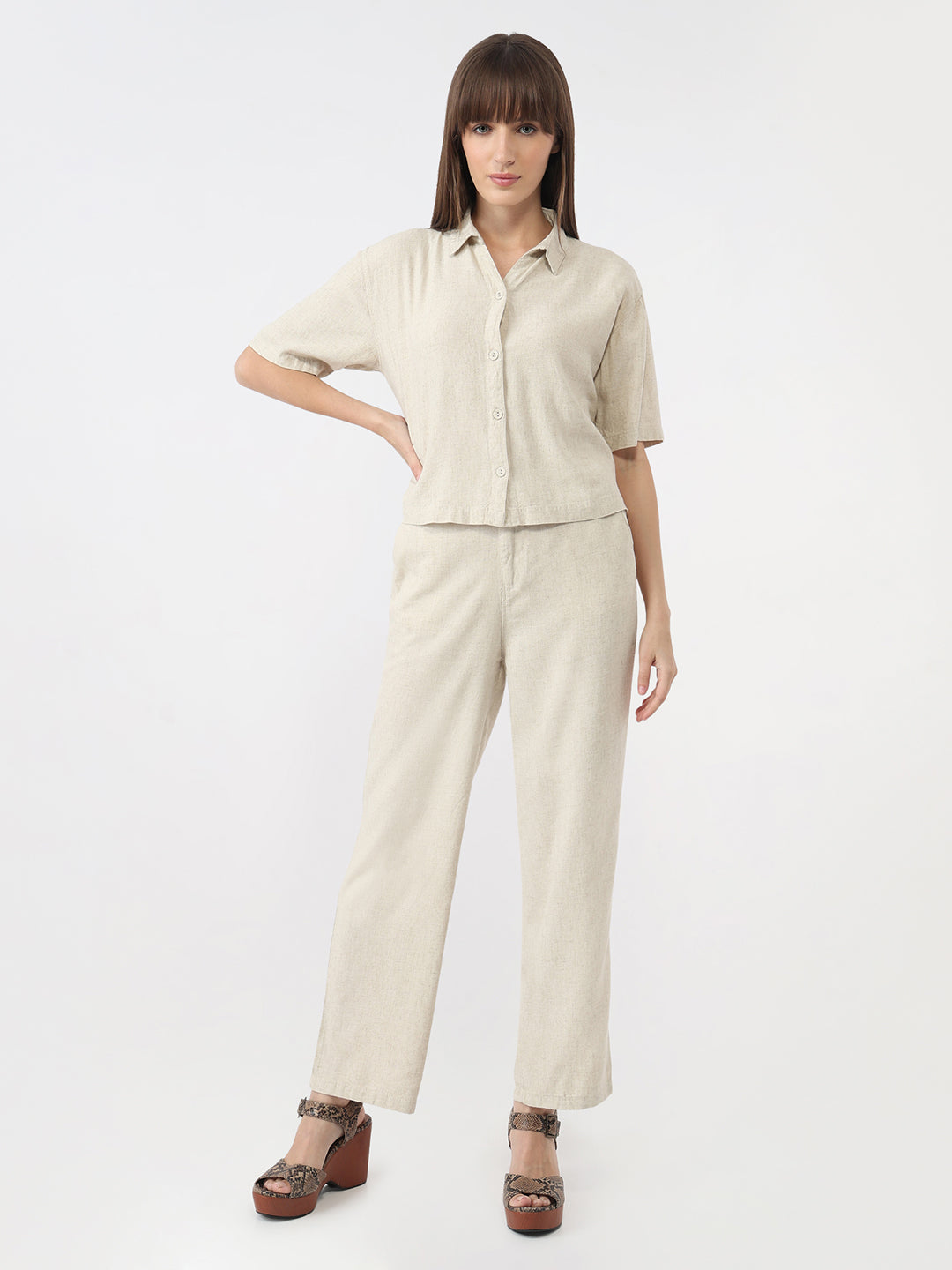 Women Light Natural High-Rise Loose Straight Pant