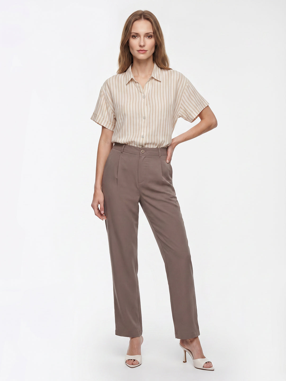 Women Stone High-Rise Straight Fit Korean Pants