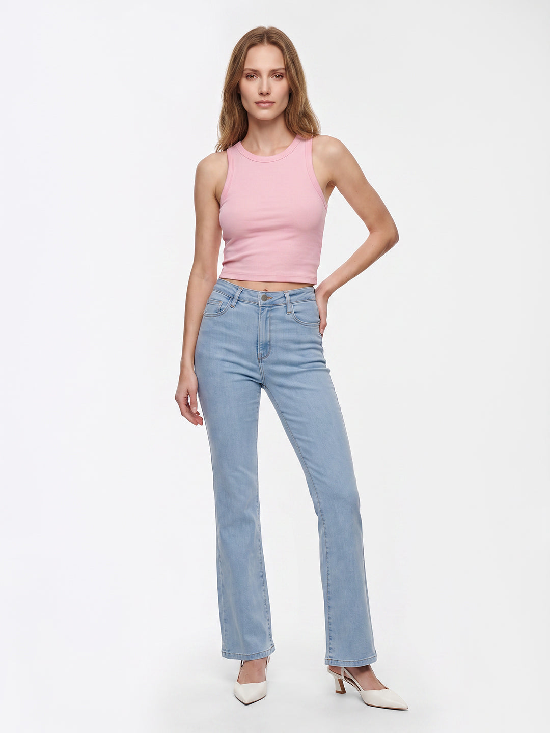 Women Light Blue High-Rise Mini Flare Jeans