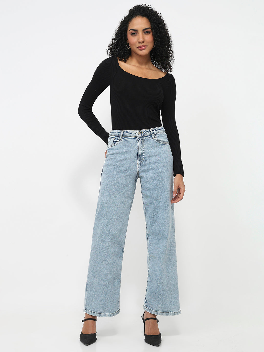 Women Blue High-Rise Wide Leg Jeans