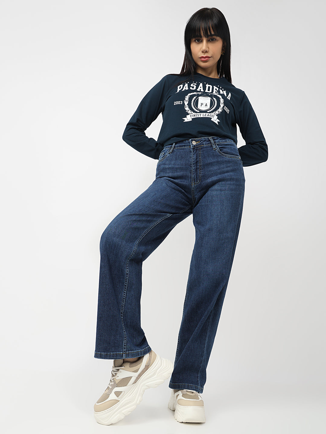Dark Blue High-Rise Wide Leg Jeans