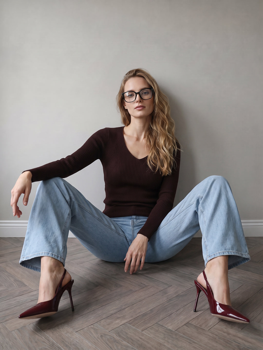 Women Wine Flat Knit