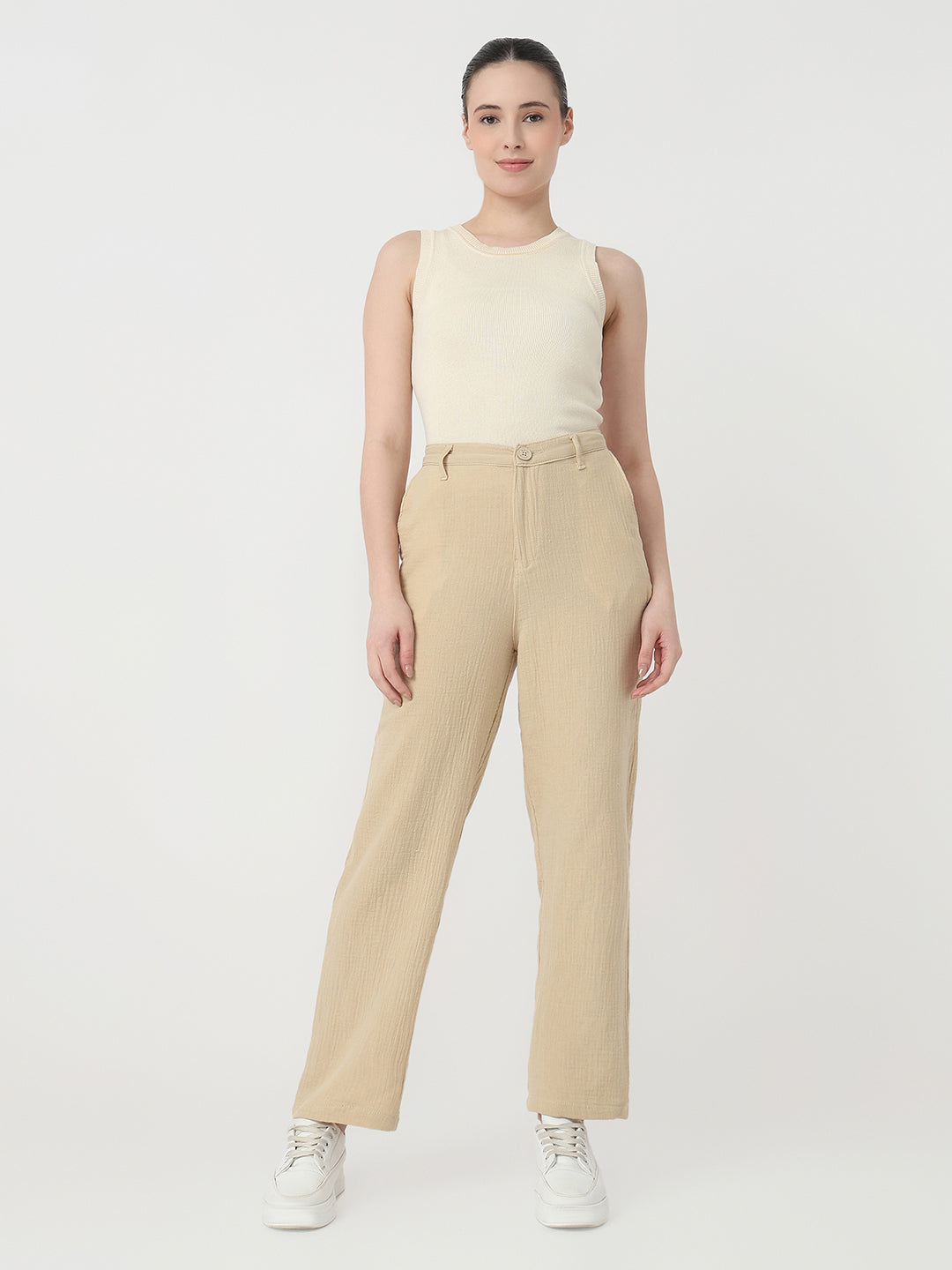 Women Oatmilk Straight Korean Pants