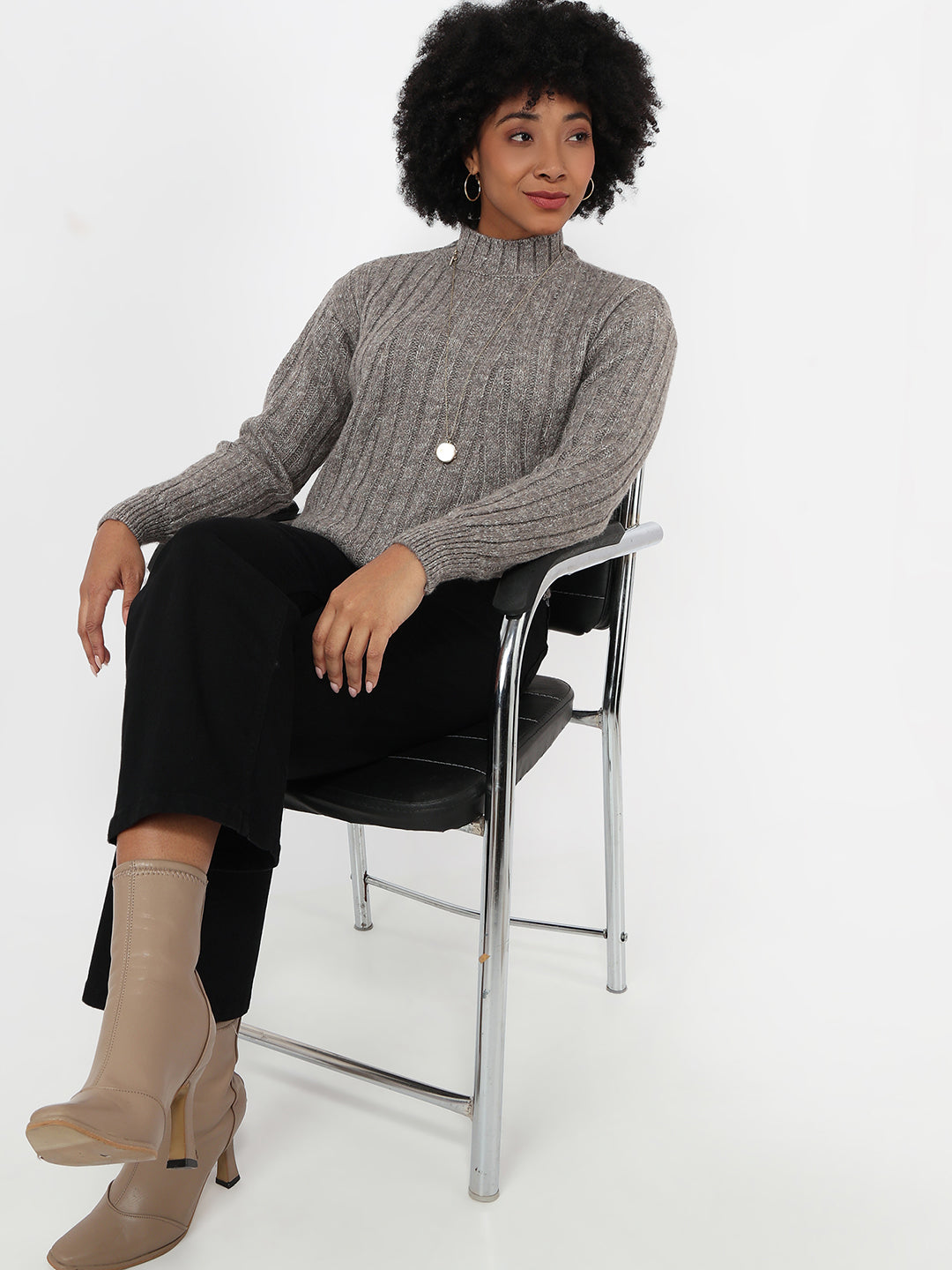 Women Beige Slim Fit Sweater